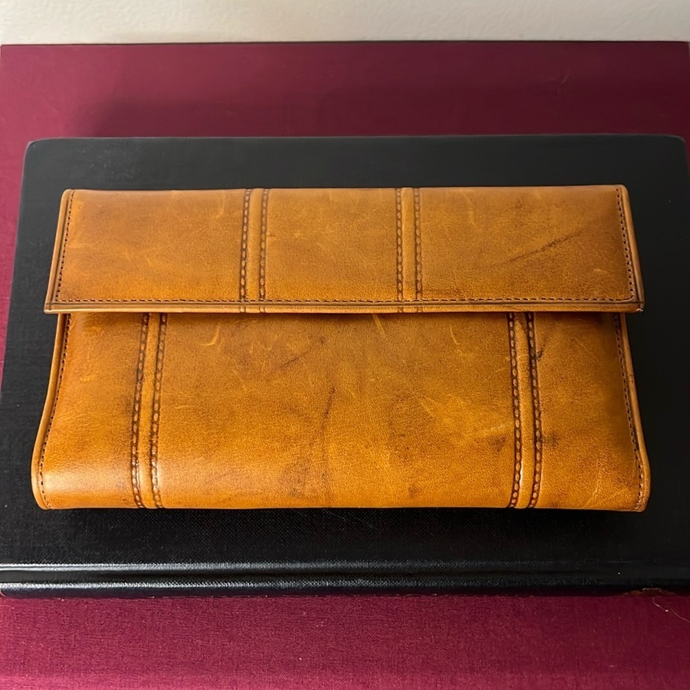 Vintage 1970s Di Lido Genuine Cowhide Leather Caramel‎ Brown Checkbook Wallet